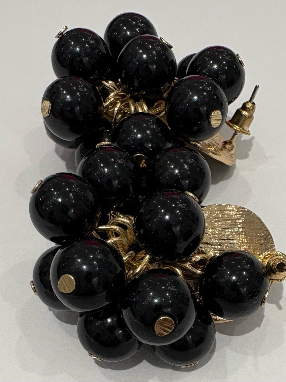 Elegant Black Beaded Statement Earrings with Gold Accents - Picture 6 of 6